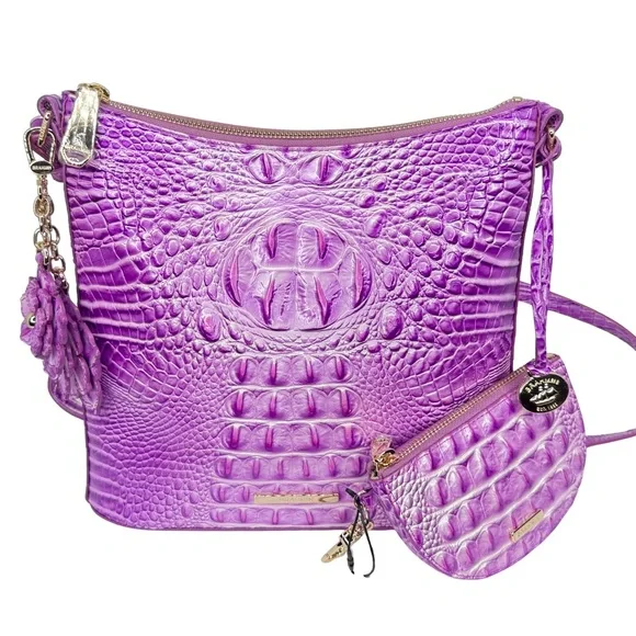 Brahmin Lilac Essence Croc-Embossed Katie w/ Flower Duo Charm & Britt Pouch